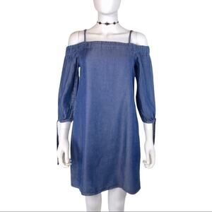 Splendid NWT Blue Shift Dress Chambray Off-the-shoulder Mini Small